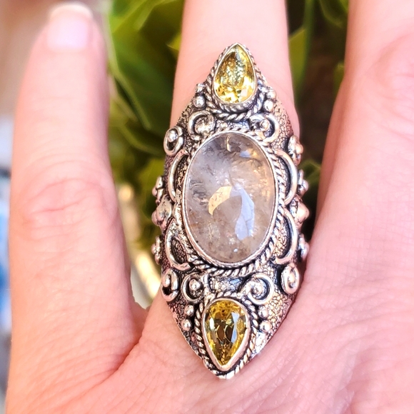 New Golden Rutile & Citrine 925 Silver Statement Ring. - Picture 2 of 16
